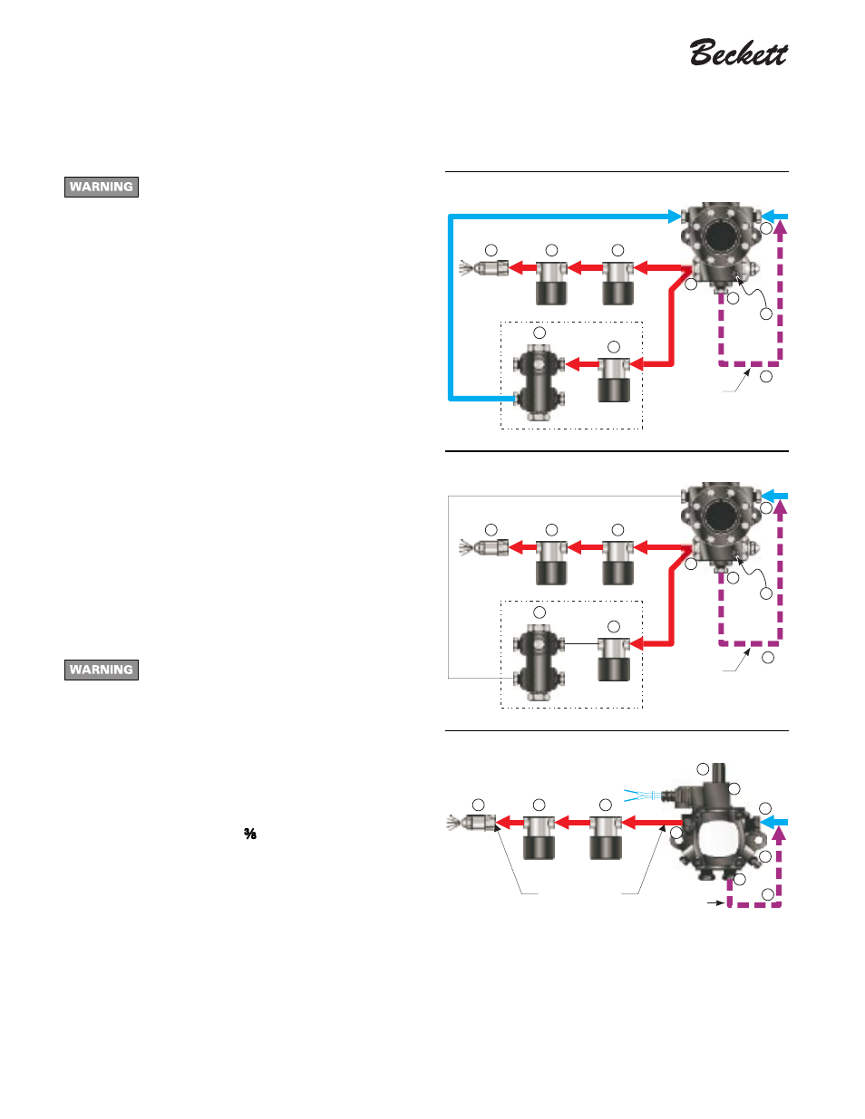 Connect fuel line(s), Instruction manual – model cf2300a oil burner, Fuel unit by-pass plug | One-pipe oil system by-pass loop, Oil supply/return lines | Beckett CF 2300A User Manual | Page 8 / 16