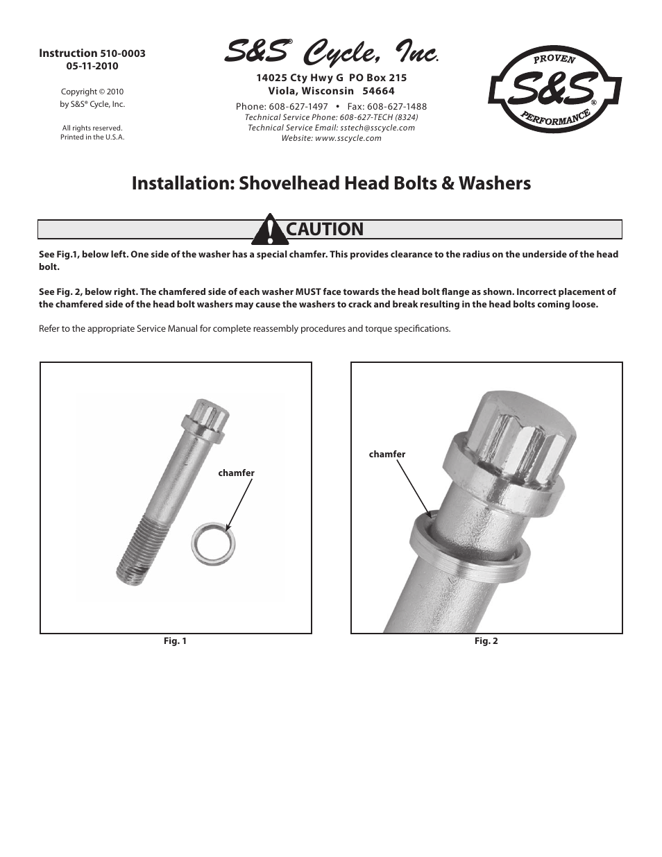 S&S Cycle Shovelhead Head Bolts & Washers User Manual | 1 page