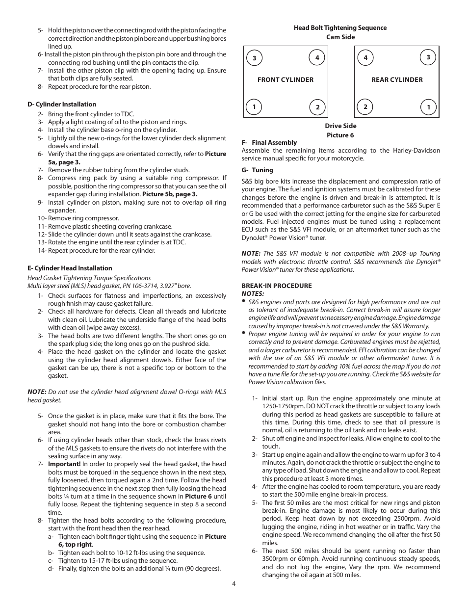 S&S Cycle Big Bore Kits 97 & 106 for 1999–06 & 2007–Up Big Twins User Manual | Page 4 / 5