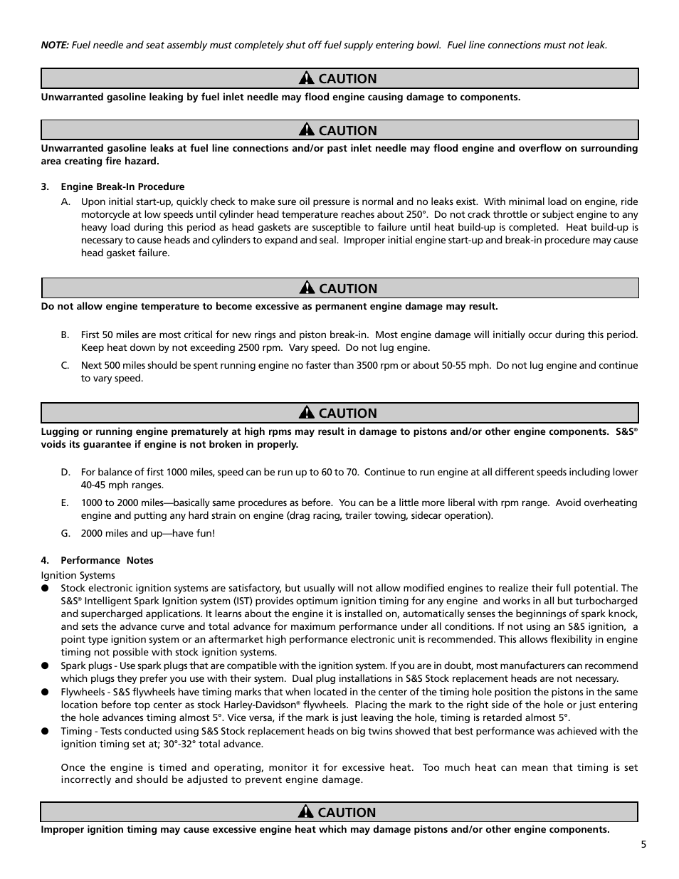 Caution | S&S Cycle Performance Replacement Cylinder Head Kit for 1984-99 Big Twin Engines and Harley-Davidson Sportster Models User Manual | Page 5 / 8