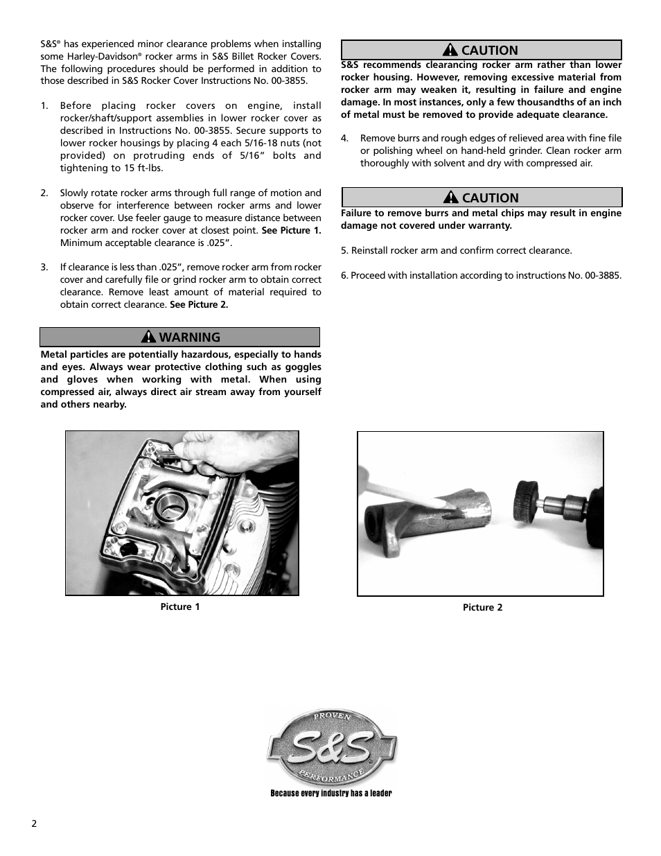 Warning caution caution | S&S Cycle Clearancing S&S Billet Rocker Covers for Harley-Davidson Rocker Arms User Manual | Page 2 / 2