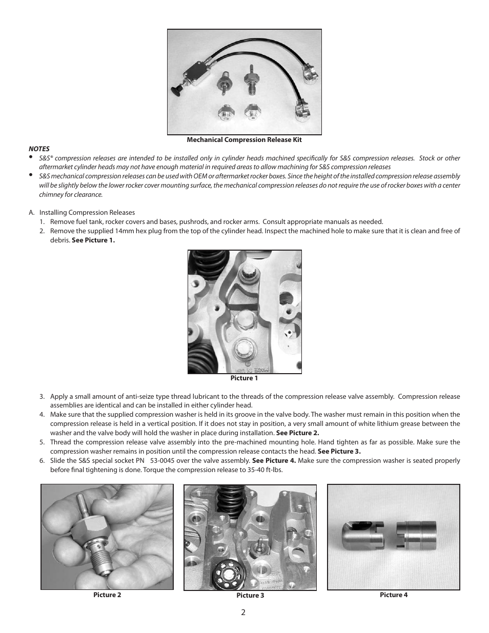 S&S Cycle Mechanical Compression Release PN 90-4925 User Manual | Page 2 / 4