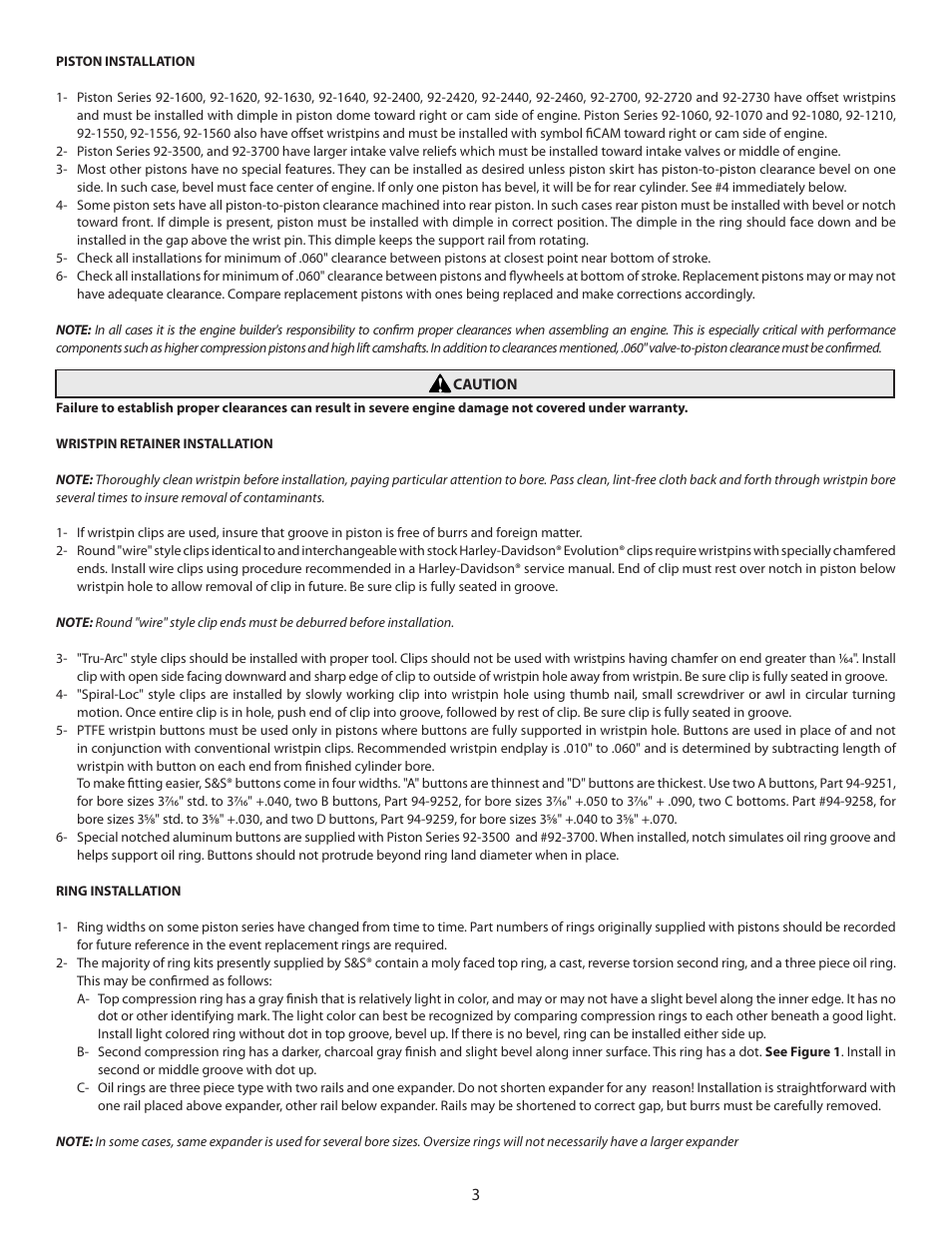 S&S Cycle Pistons User Manual | Page 3 / 6