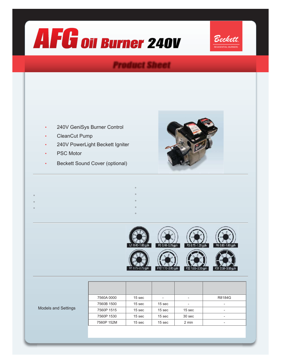 Beckett AFG 240V User Manual | 2 pages