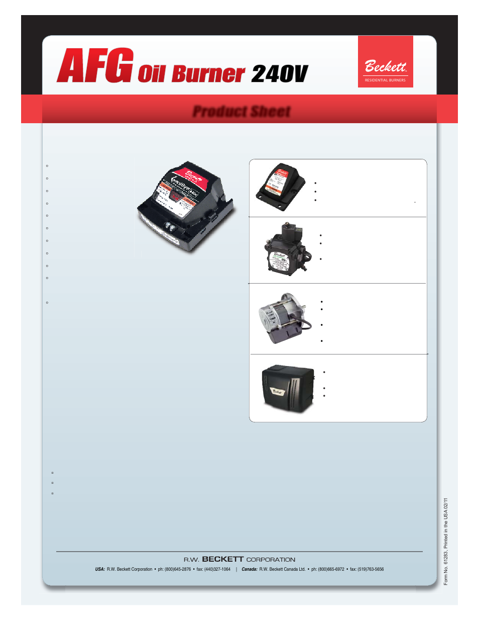 Product sheet | Beckett AFG 240V User Manual | Page 2 / 2