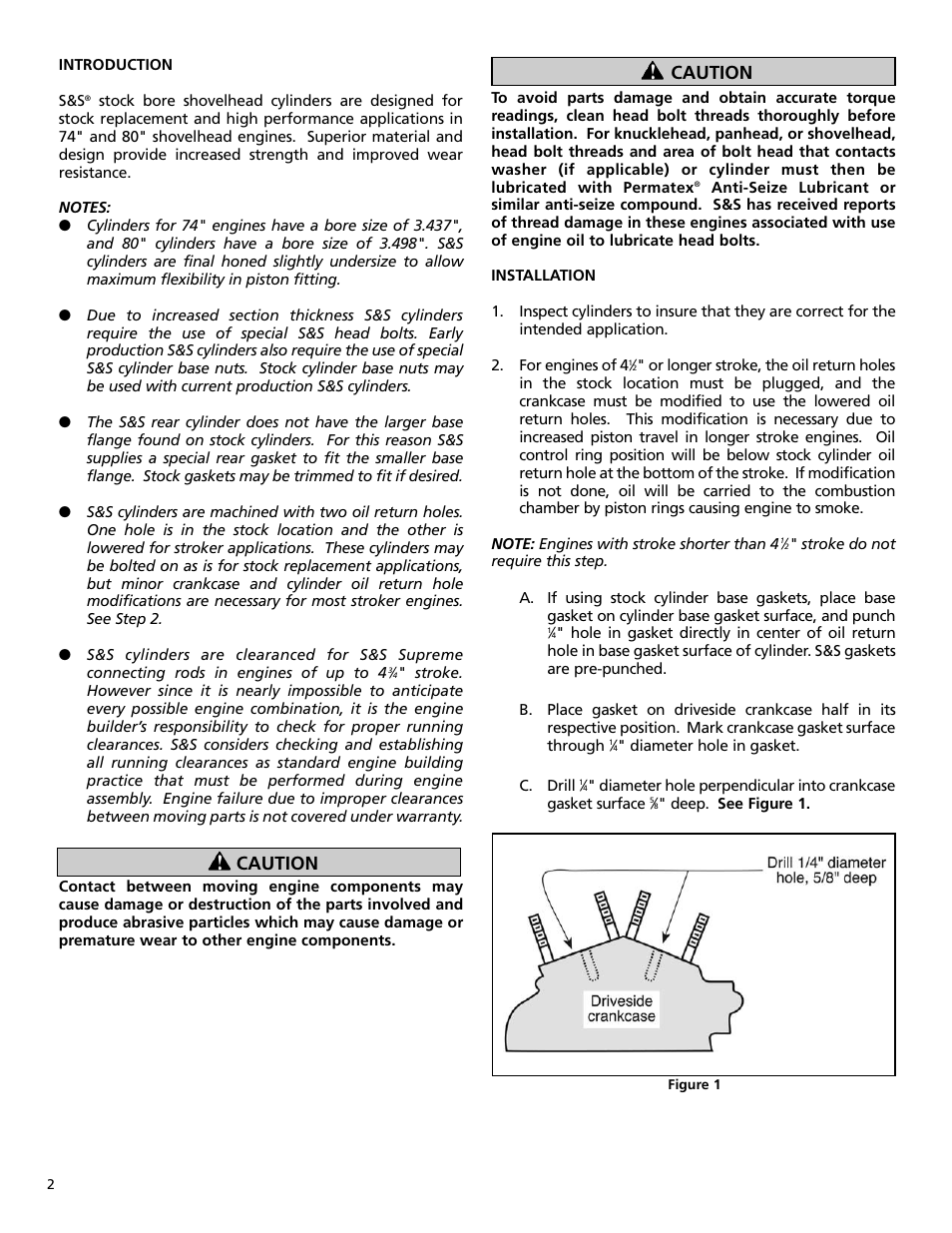 Caution | S&S Cycle Stock Replacement 3 7/16 and 3 1/2 Bore Shovelhead Cylinders User Manual | Page 2 / 4