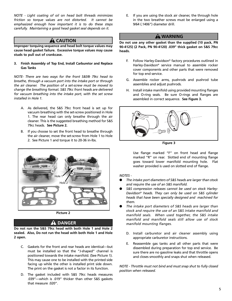 Caution, Danger, Warning | S&S Cycle Cylinder Heads for Harley-Davidson Twin Cam 88 Engines User Manual | Page 5 / 8