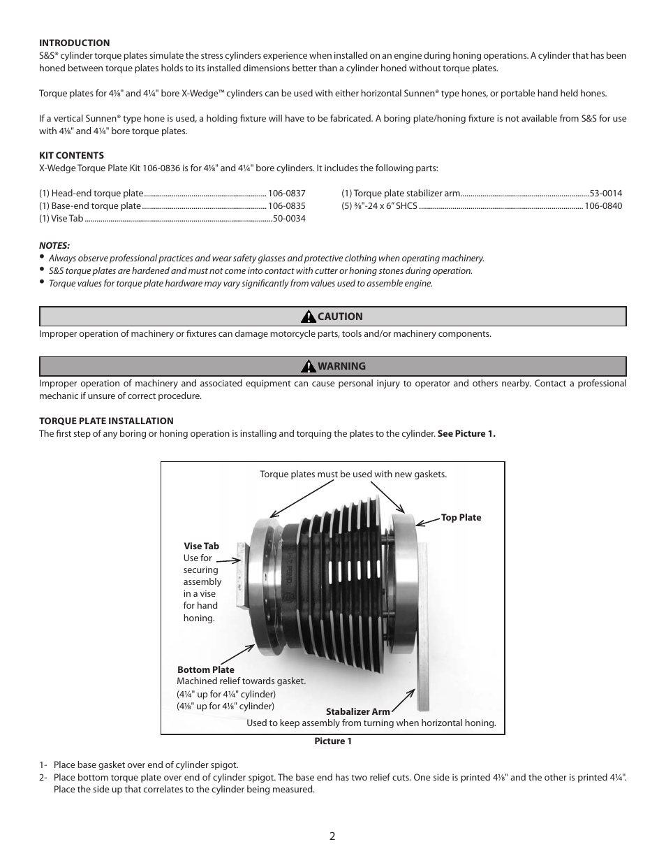S&S Cycle Torque Plate Kit for 4 1/8 & 4 1/4 Bore X-Wedge Cylinders User Manual | Page 2 / 4
