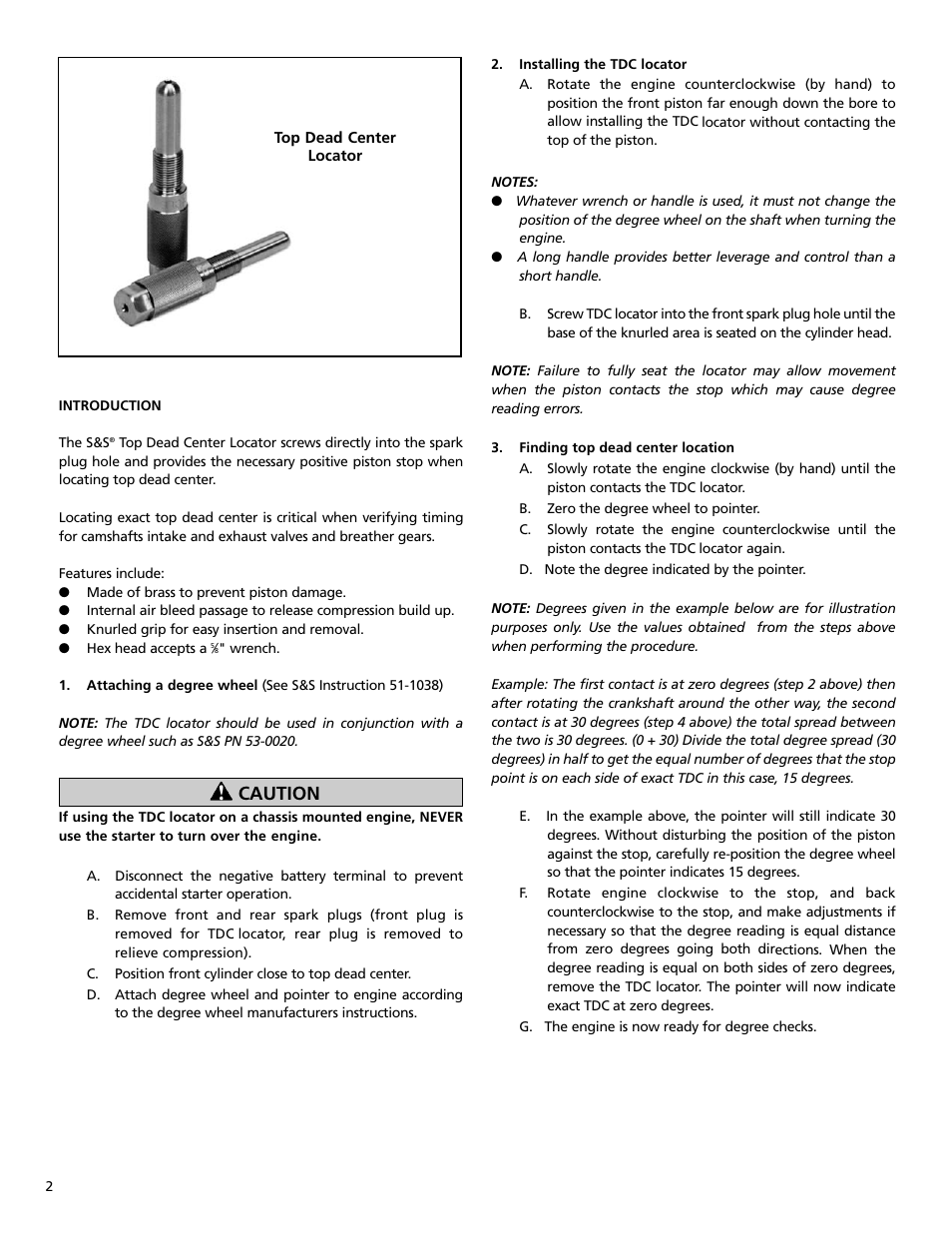 Caution | S&S Cycle Top Dead Center Locator User Manual | Page 2 / 2