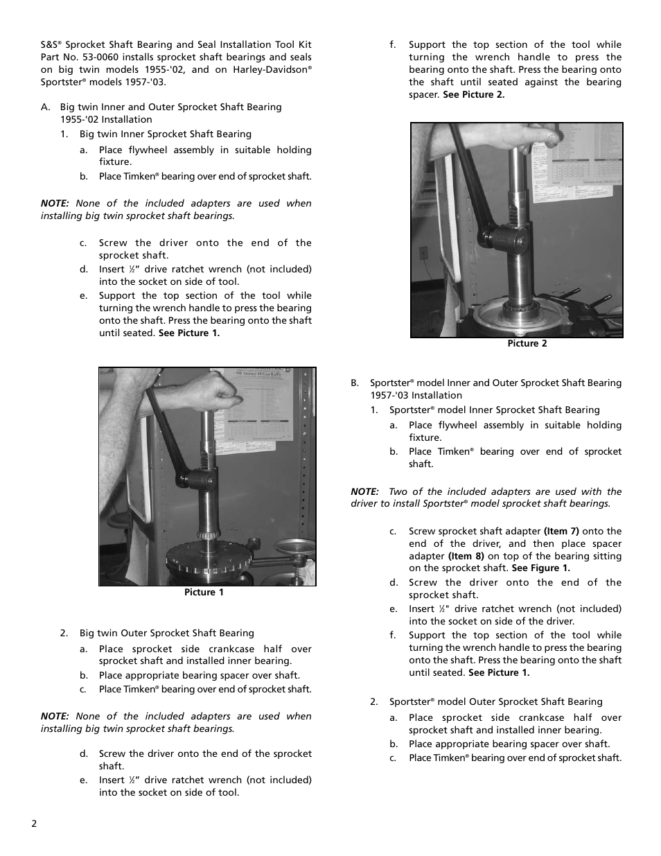 S&S Cycle Sprocket Shaft Bearing and Seal Installation Tool User Manual | Page 2 / 4