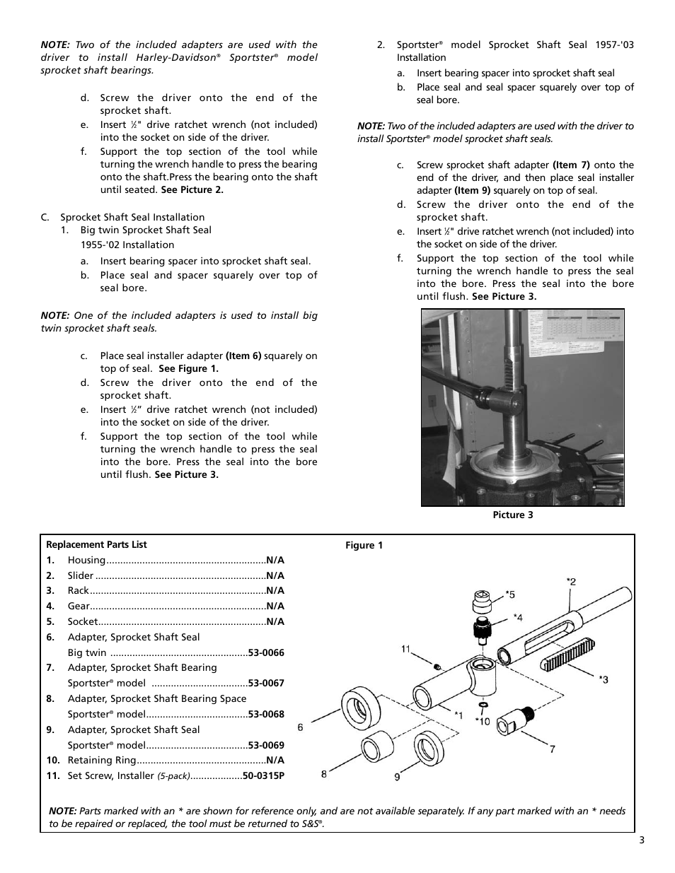 S&S Cycle Sprocket Shaft Bearing and Seal Installation Tool User Manual | Page 3 / 4