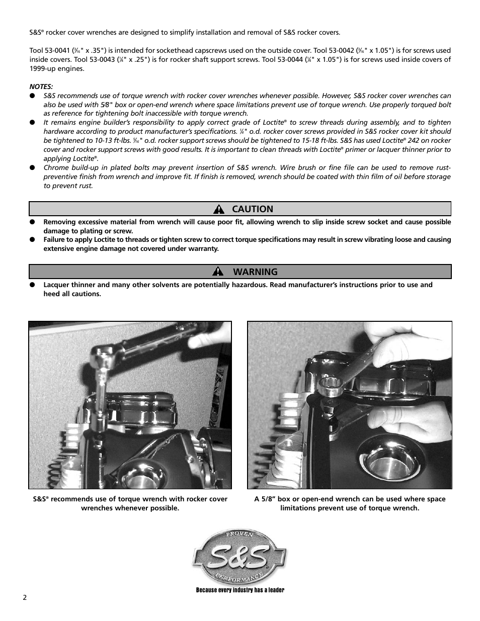 Caution warning | S&S Cycle Rocker Cover Wrench Set User Manual | Page 2 / 2