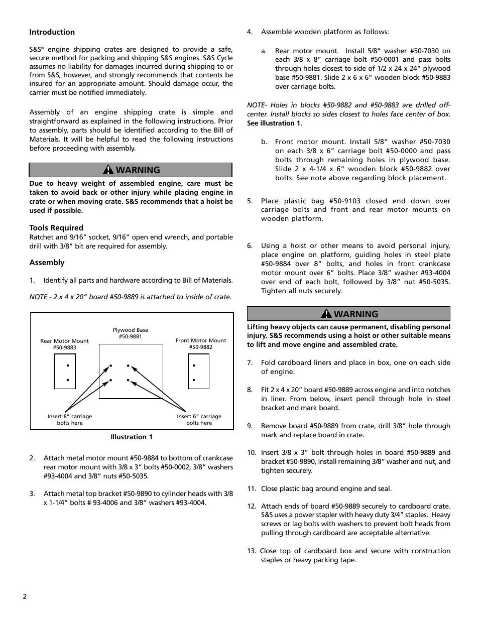 Warning | S&S Cycle Engine Shipping Crate Box Assembly 50-9581 User Manual | Page 2 / 4