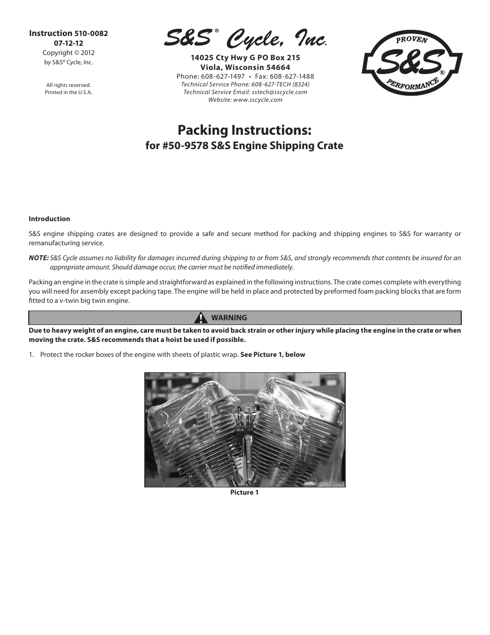 S&S Cycle Engine Shipping Crate 50-9578 User Manual | 4 pages