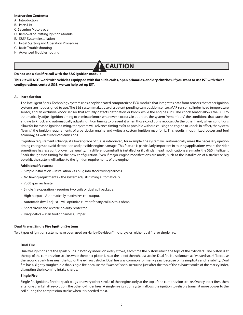 Caution | S&S Cycle IST Ignition System for 1984-1999 Big Twin and Custom Applications User Manual | Page 2 / 17