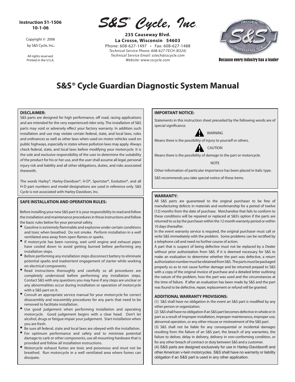 S&S Cycle Cycle Guardian Diagnostic System User Manual | 16 pages