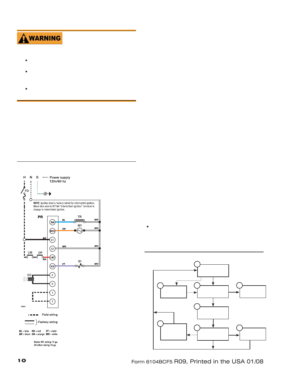 Wire the burner, Sequence of operation, R7184 | Typical | Beckett CF 500/800 User Manual | Page 10 / 16