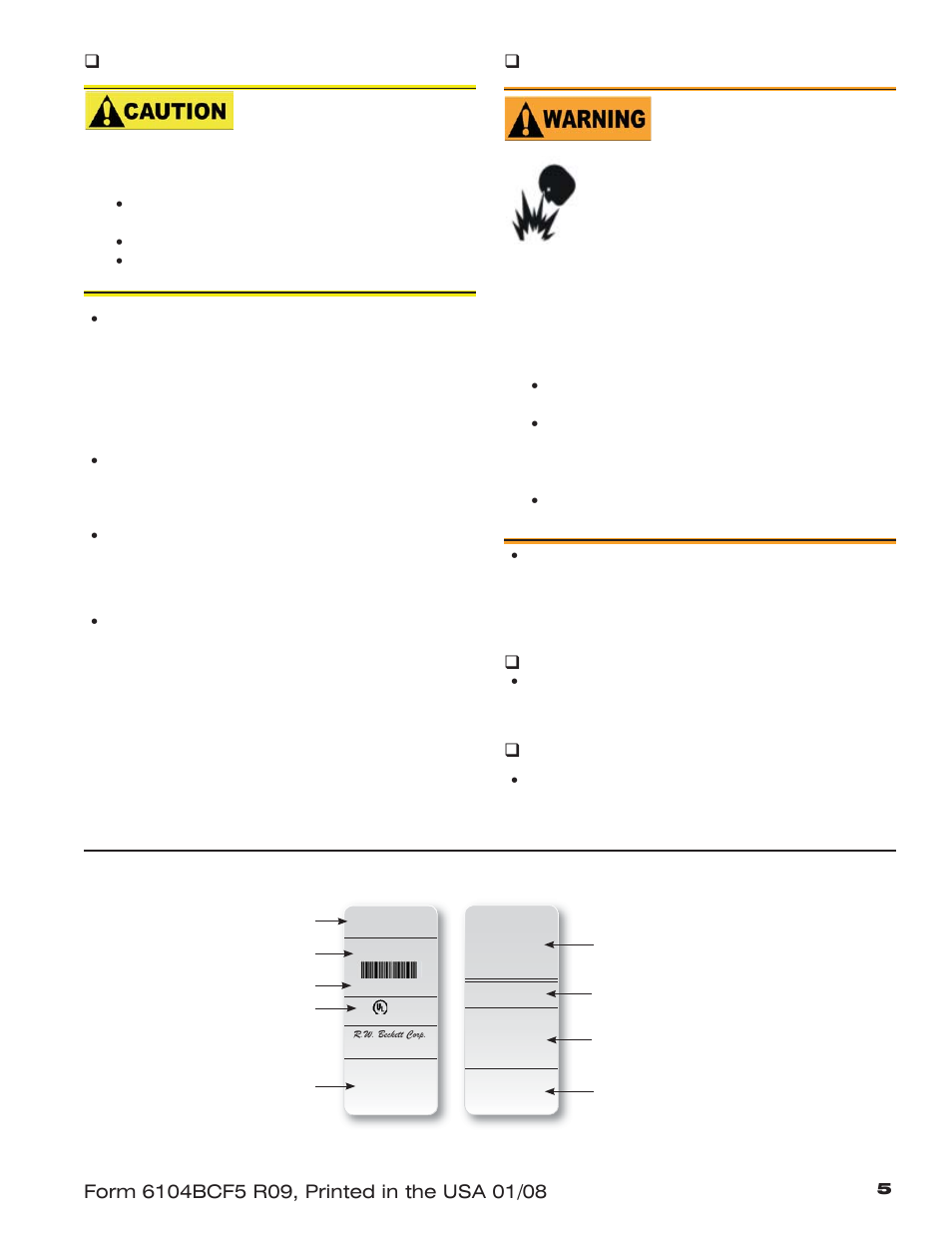 Y y  y, Correct nozzle and flow rate required | Beckett CF 500/800 User Manual | Page 5 / 16