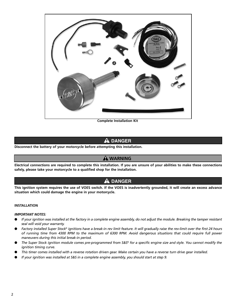 Danger warning danger | S&S Cycle Billet Generator Style Electronic Timer for S&S Super Stock Ignition User Manual | Page 2 / 12