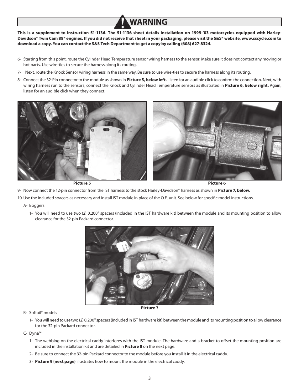 Warning | S&S Cycle IST Ignition System for 2004-Up Harley-Davidson Models User Manual | Page 3 / 5