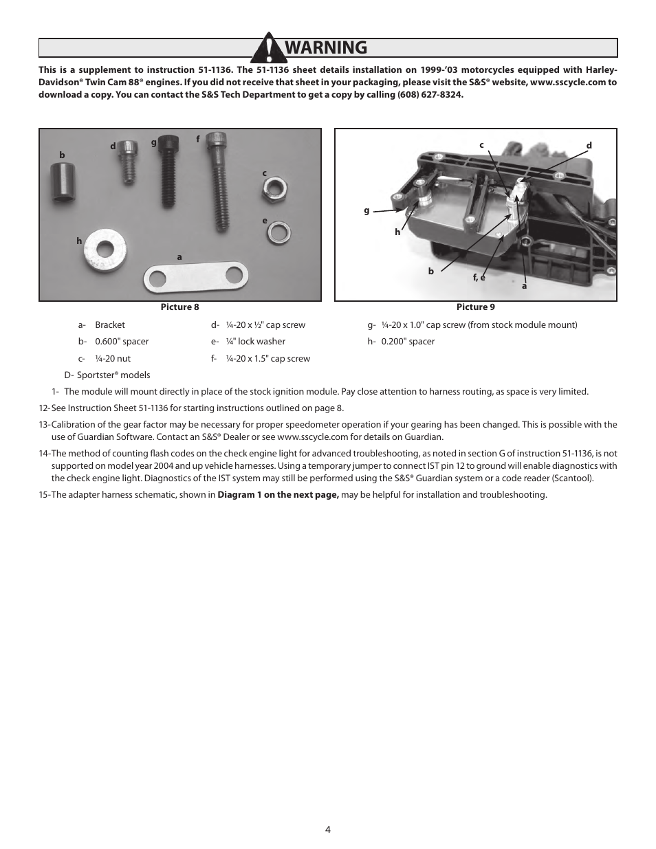 Warning | S&S Cycle IST Ignition System for 2004-Up Harley-Davidson Models User Manual | Page 4 / 5