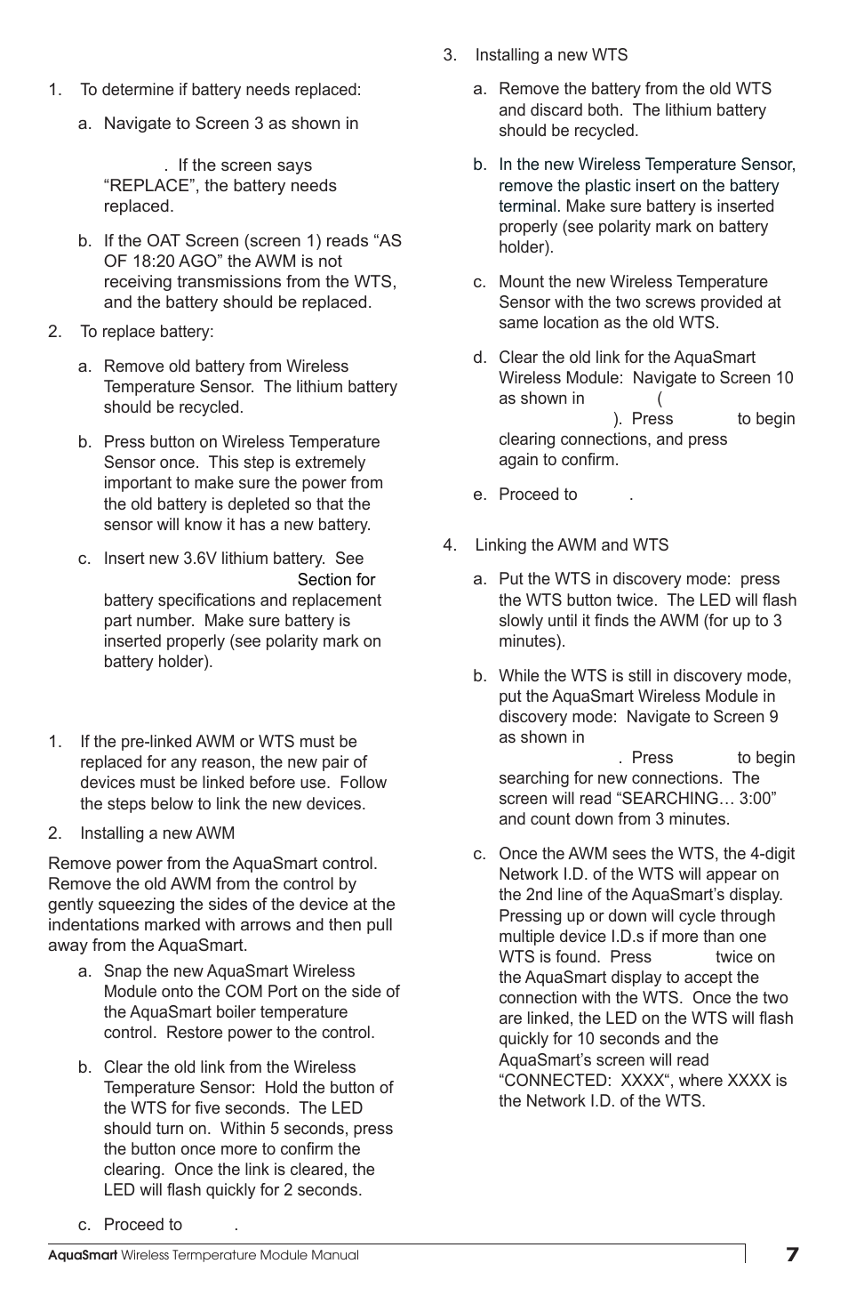 Replacing the wts battery, Installing a new awm or wts | Beckett AQUASMART 7600WTM User Manual | Page 7 / 12