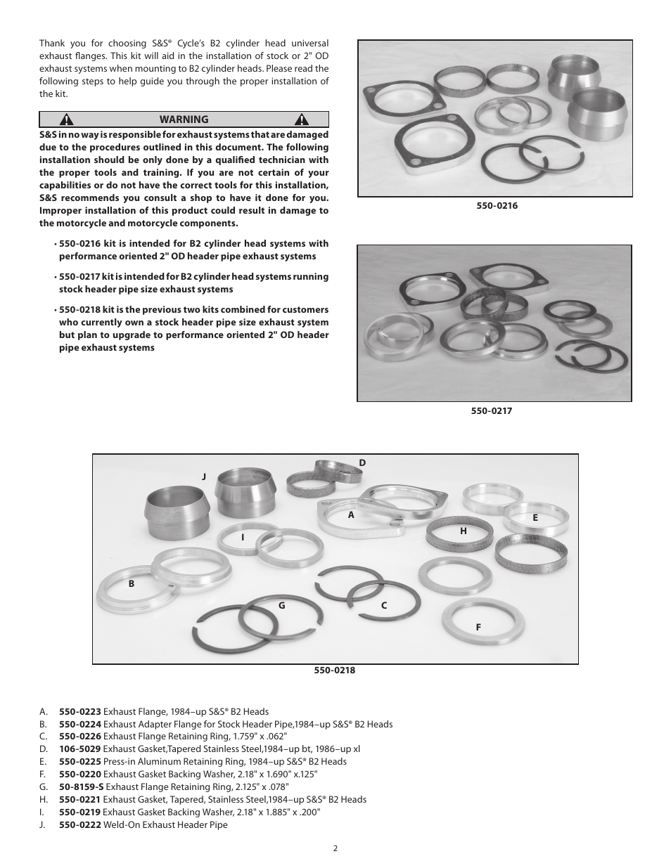 S&S Cycle B2 Cylinder Head Exhaust Flange Mounting Kit for S&S B2 Cylinder Heads Utilizing Stock or 2 OD Exhaust Systems User Manual | Page 2 / 4