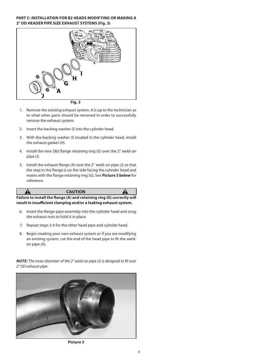 Aj g h i | S&S Cycle B2 Cylinder Head Exhaust Flange Mounting Kit for S&S B2 Cylinder Heads Utilizing Stock or 2 OD Exhaust Systems User Manual | Page 4 / 4