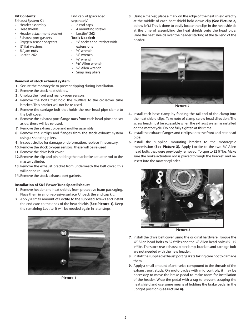 S&S Cycle Power Tune Sport Exhaust System for 2014 Harley-Davidson Sportster Models (PN 550-0379 and 550-0380) User Manual | Page 2 / 3