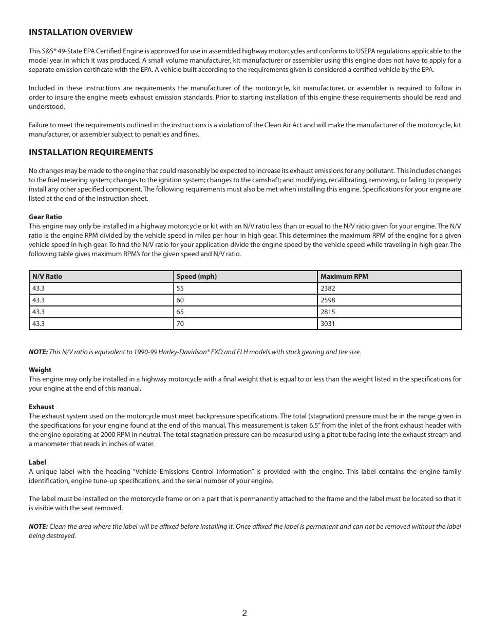 S&S Cycle 49-State EPA Certified Engines User Manual | Page 2 / 8