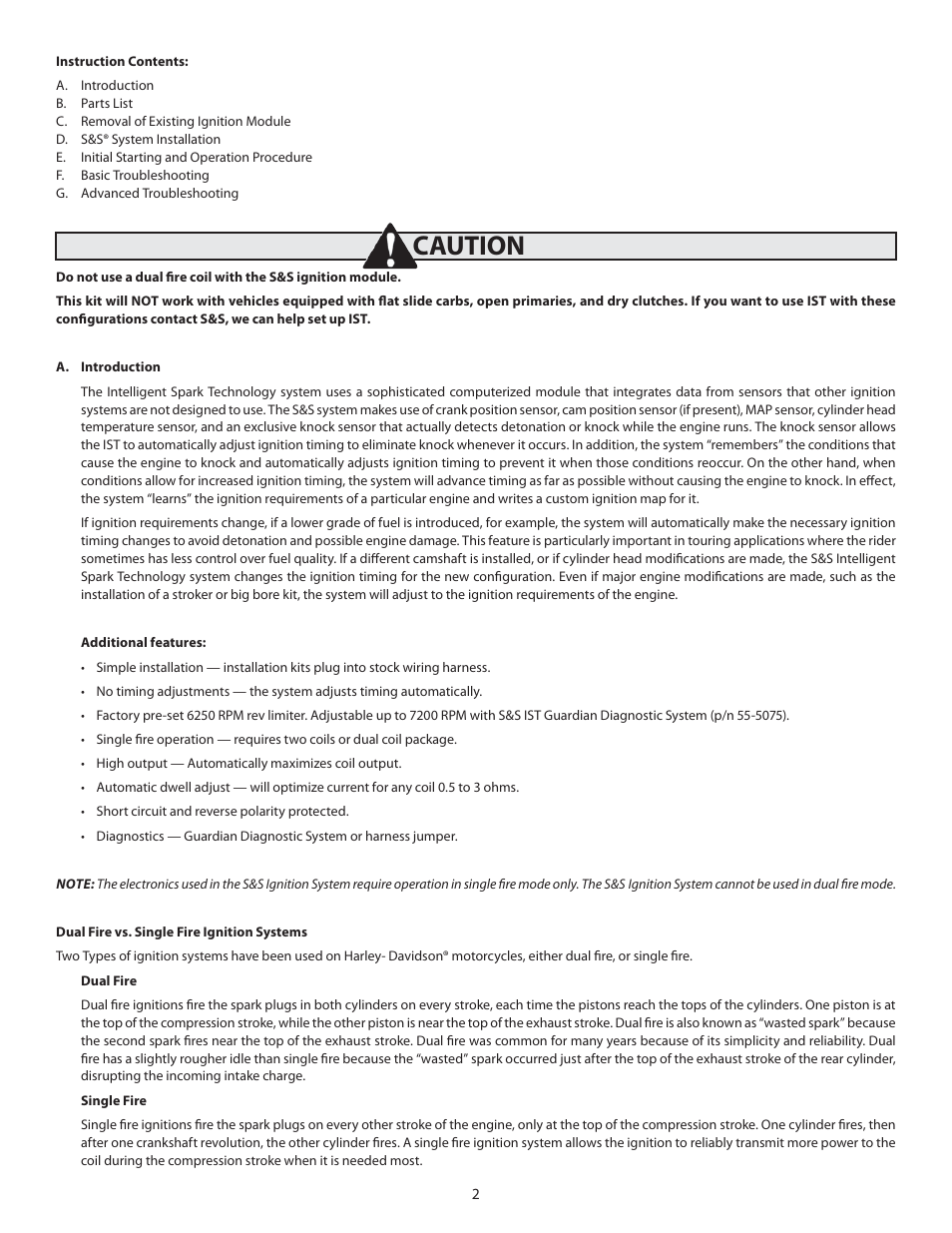 Caution | S&S Cycle IST Ignition System for 1984–99 4 1/8 Bore Big Twin Engines User Manual | Page 2 / 16