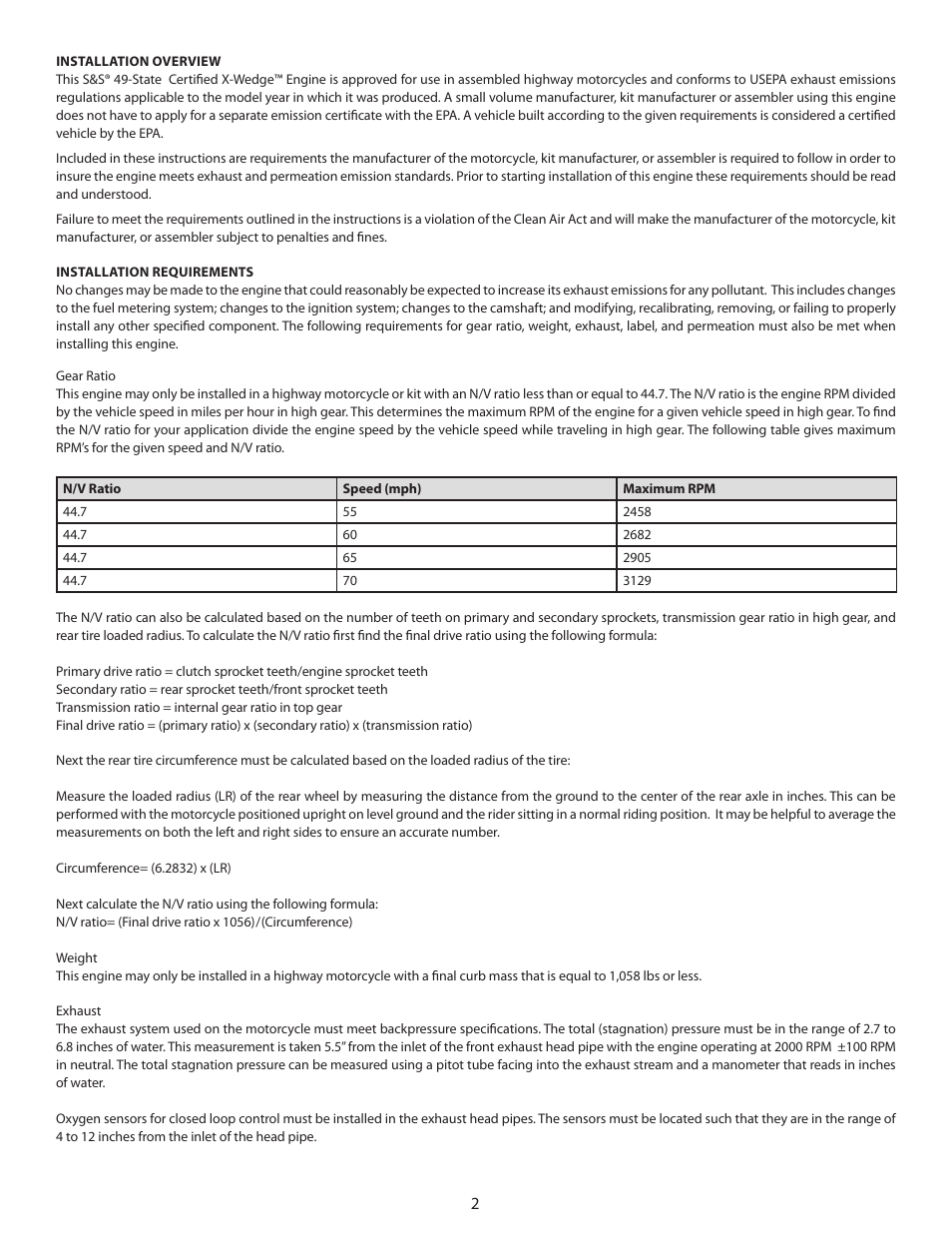 S&S Cycle 49-State Certified X-Wedge Engines User Manual | Page 2 / 20