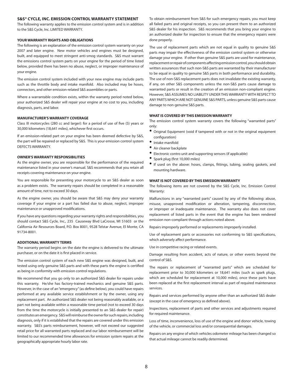 S&S Cycle 49-State Certified X-Wedge Engine User Manual | Page 8 / 8