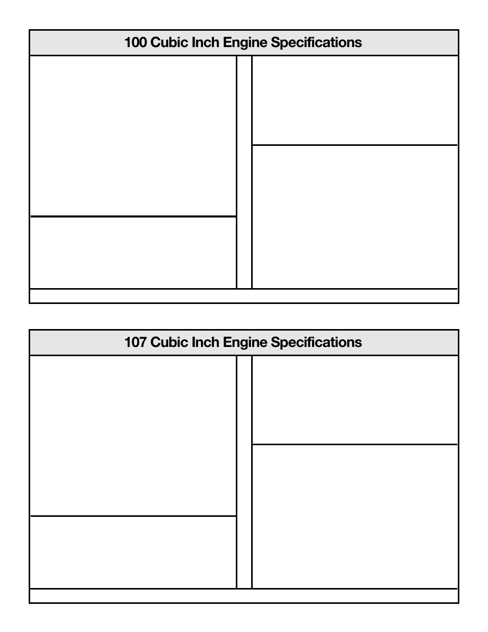 107 cubic inch engine specifications, 100 cubic inch engine specifications | S&S Cycle TÜV Long Block User Manual | Page 10 / 11