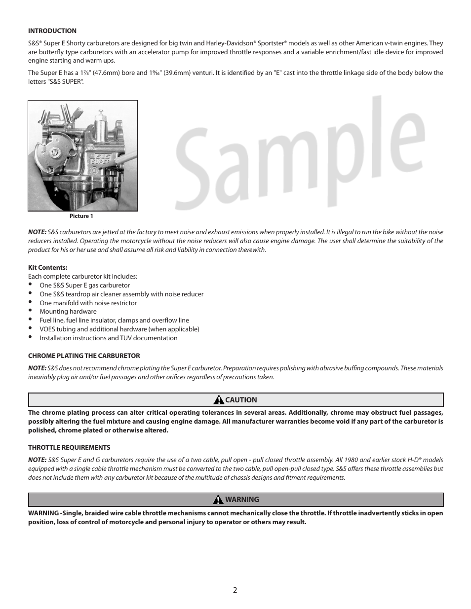 S&S Cycle TÜV Approved Super E Carburetor Kits User Manual | Page 2 / 20