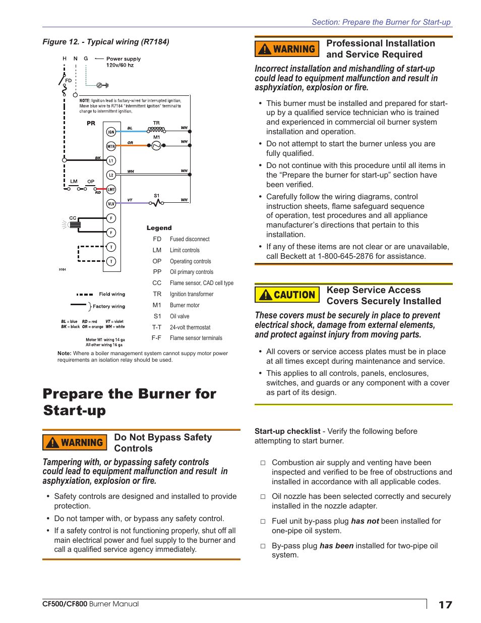 Prepare the burner for start-up | Beckett CF800 User Manual | Page 17 / 24