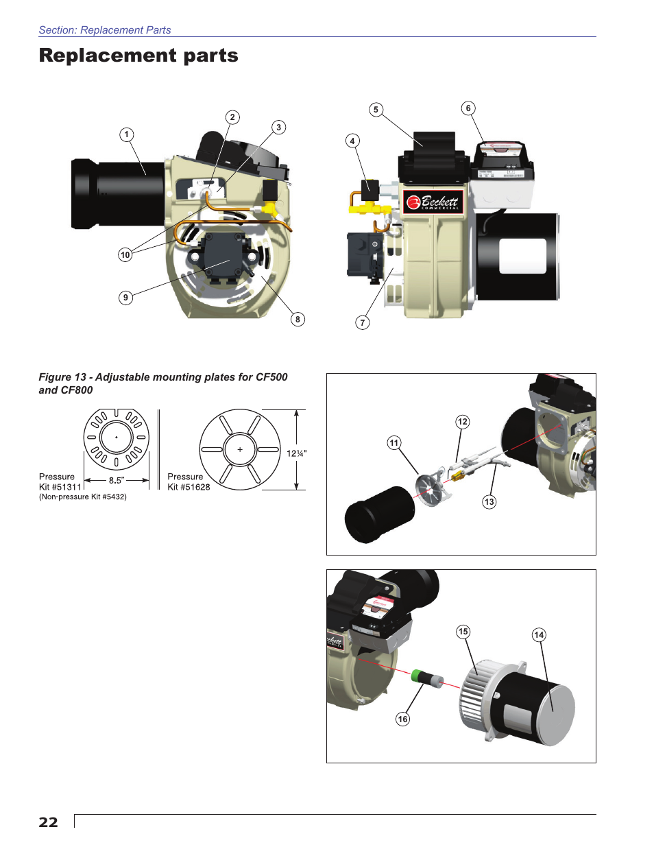Replacement parts | Beckett CF800 User Manual | Page 22 / 24