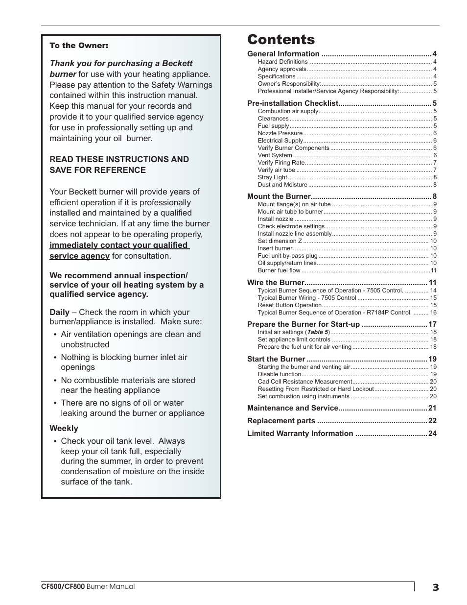 Beckett CF800 User Manual | Page 3 / 24