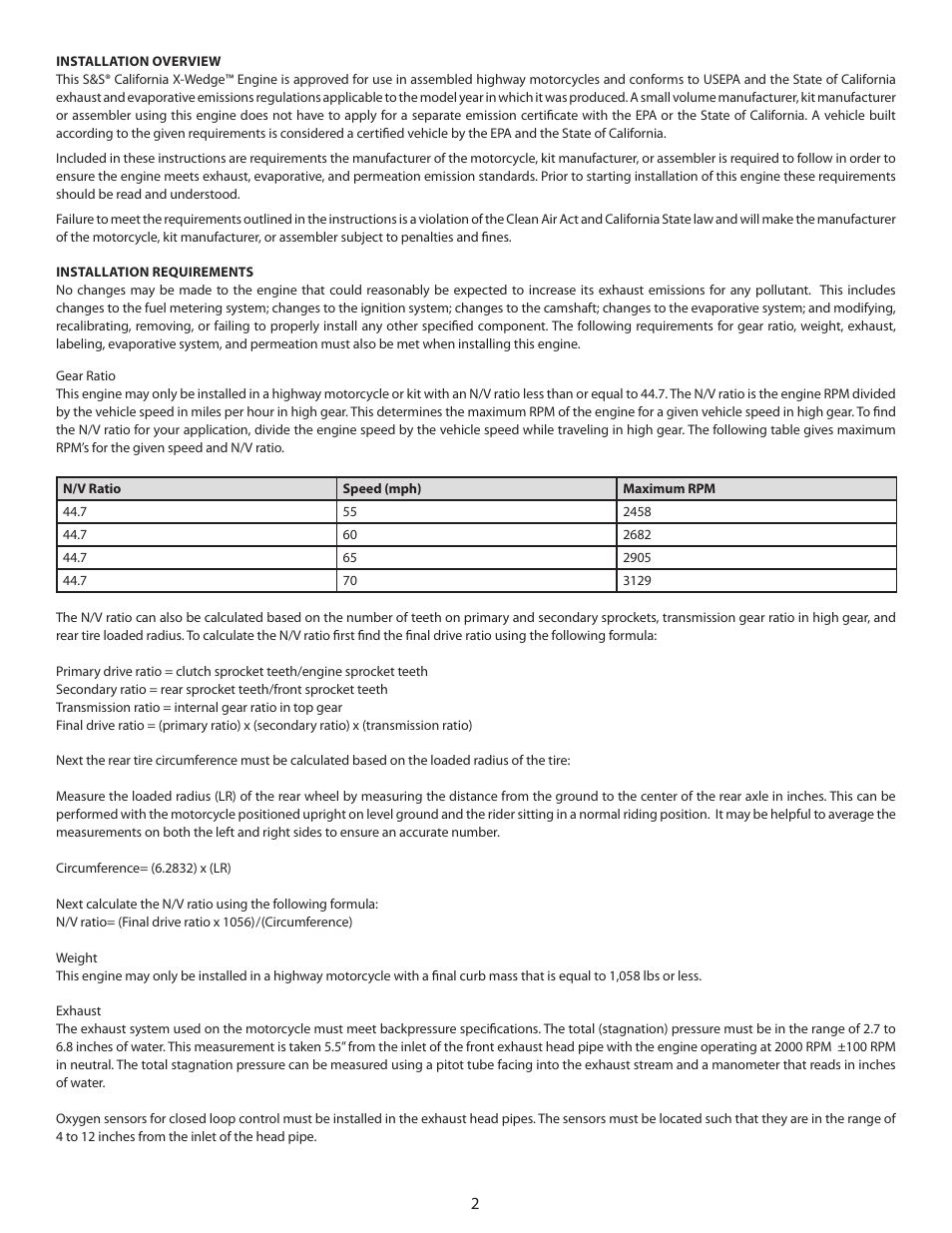 S&S Cycle California X-Wedge Engines User Manual | Page 2 / 20