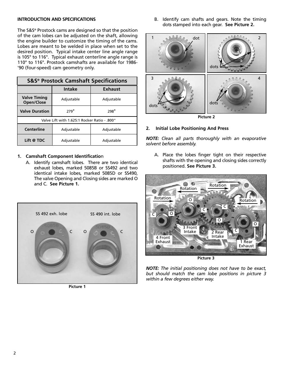 Prostock camshaft specifications | S&S Cycle Prostock Racing Camshafts Part 33-5085 User Manual | Page 2 / 4