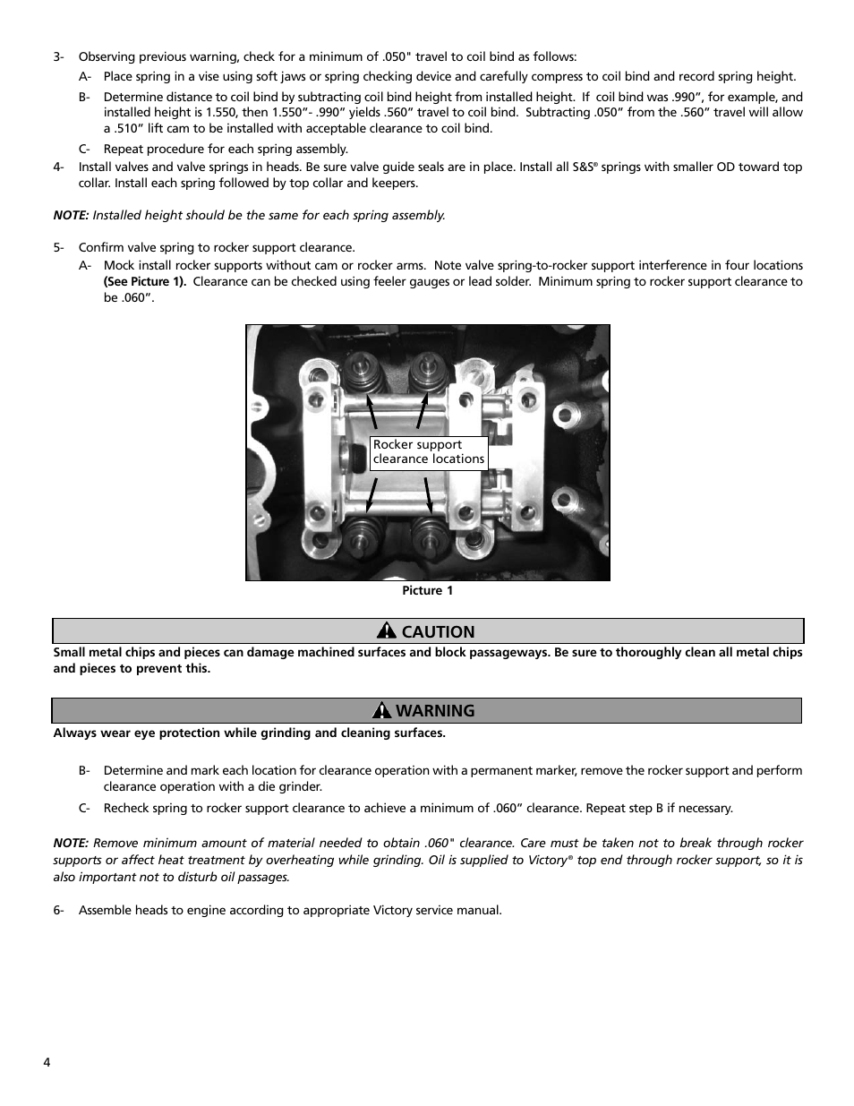 Warning caution | S&S Cycle Spring Kit 49-0115 for Victory Freedom Engines User Manual | Page 4 / 4