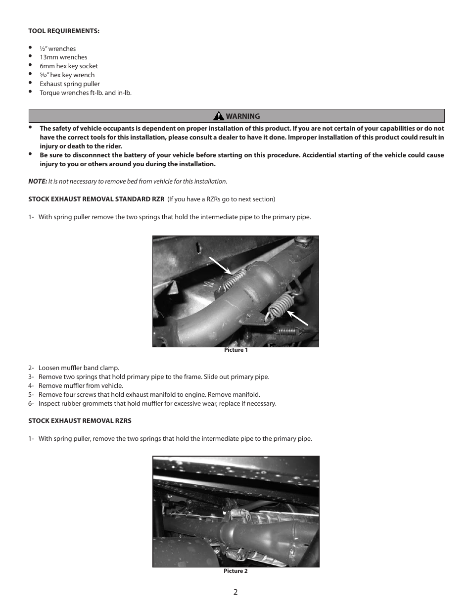 S&S Cycle Exhaust System, PN106-5013 For 2008 – Up Polaris Ranger RZR and RZRs User Manual | Page 2 / 4