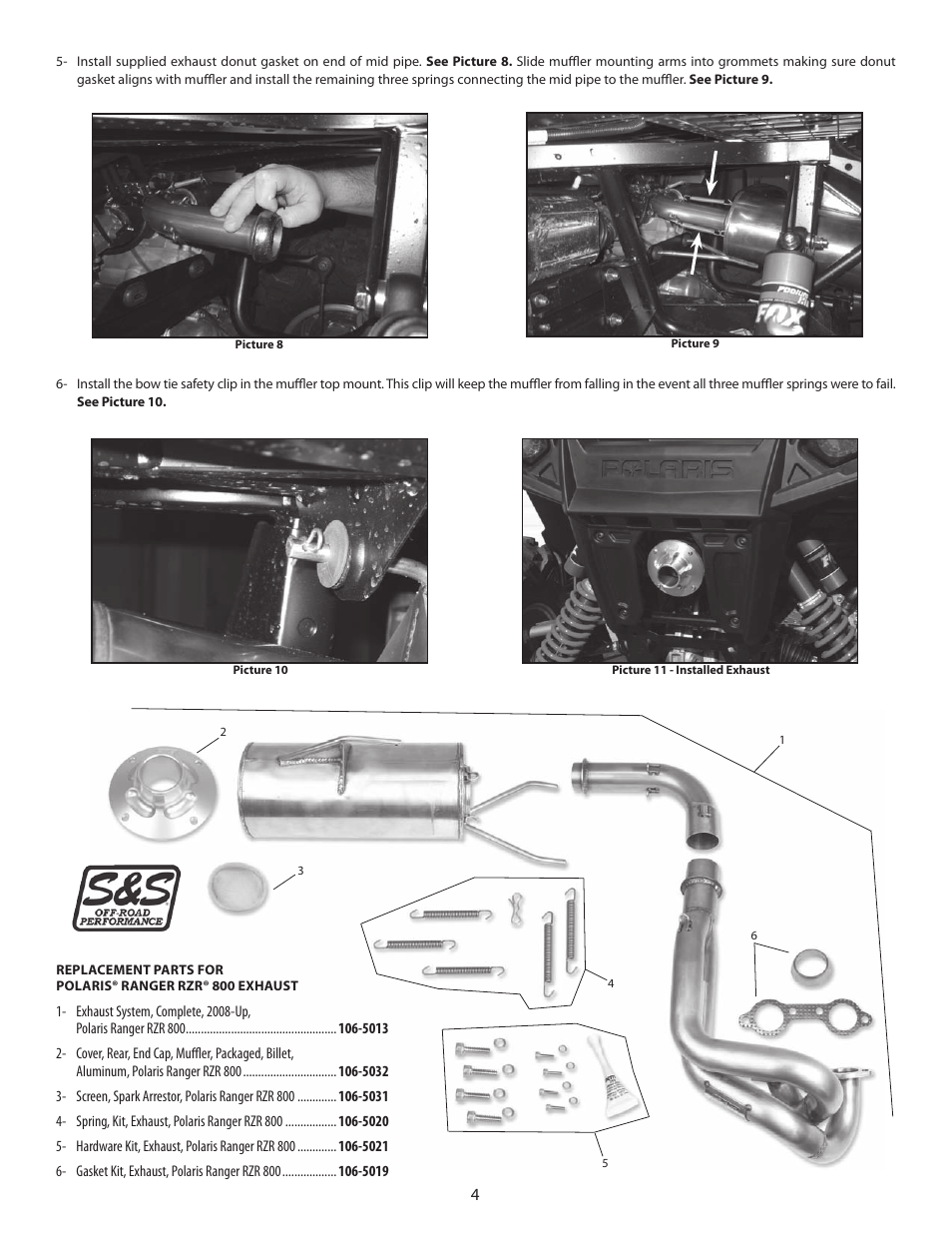 S&S Cycle Exhaust System, PN106-5013 For 2008 – Up Polaris Ranger RZR and RZRs User Manual | Page 4 / 4