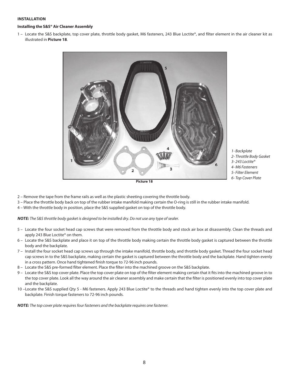 S&S Cycle Billet Air Cleaner Kit PN 106-5131 for Victory Motorcycles User Manual | Page 8 / 16