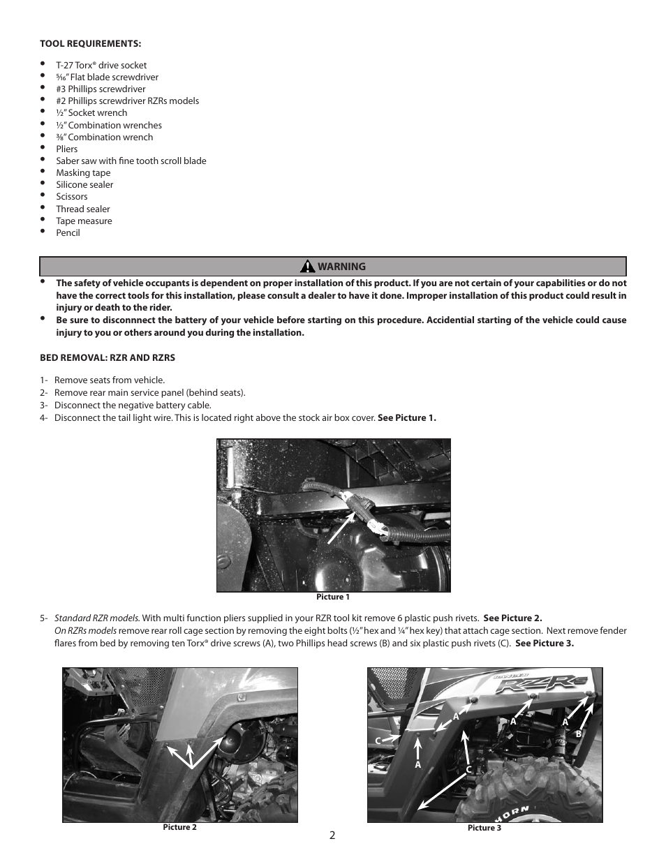 S&S Cycle Intake Kit, PN106-5012 For 2008 – Up Polaris Ranger RZR and RZRs User Manual | Page 2 / 12