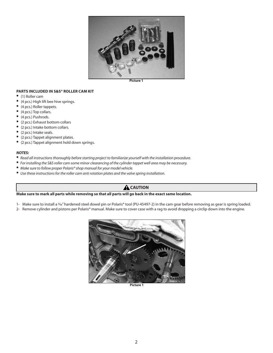 S&S Cycle Roller Cam Kits, PN106-5282 & 106-5283 For 2008 – Up Polaris Ranger RZR and RZRs User Manual | Page 2 / 6