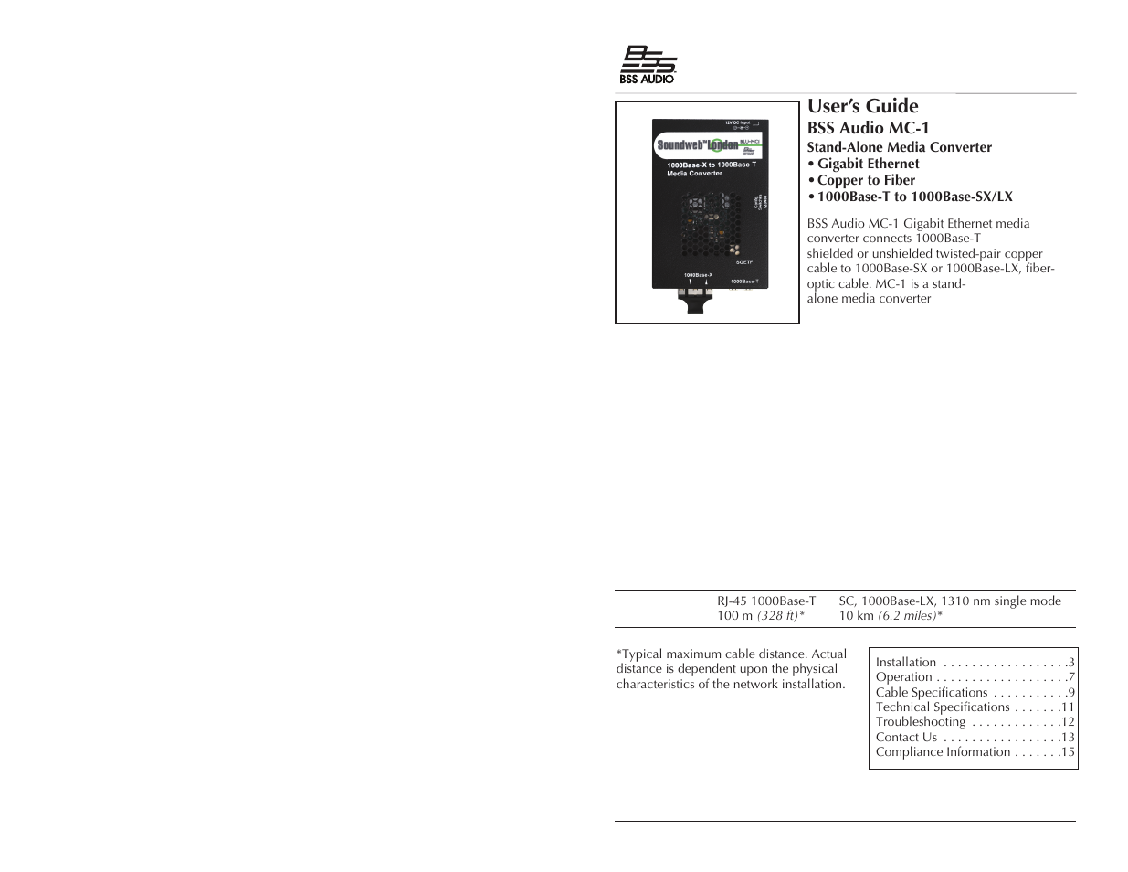 BSS Audio MC-1 User Manual | 9 pages