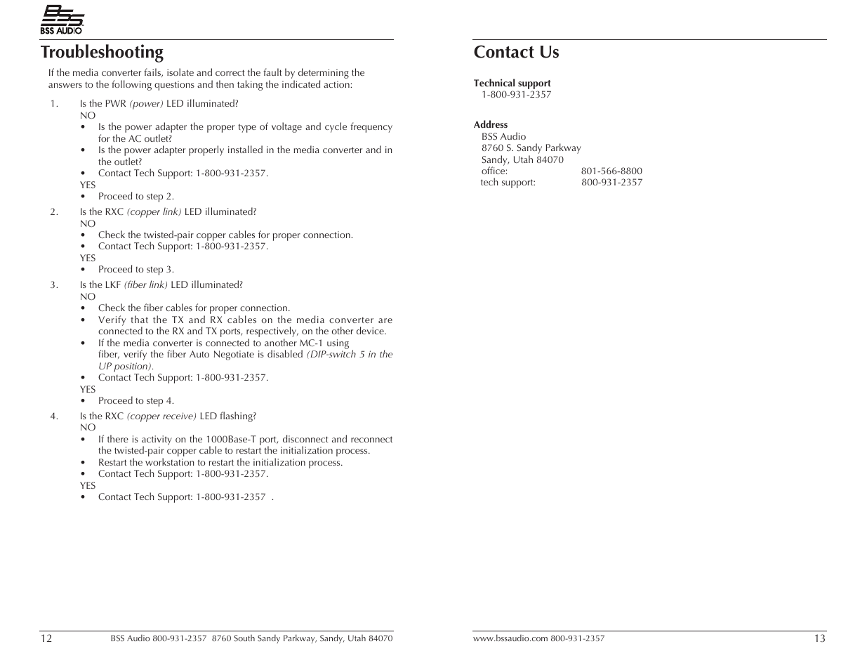 Troubleshooting, Contact us | BSS Audio MC-1 User Manual | Page 7 / 9