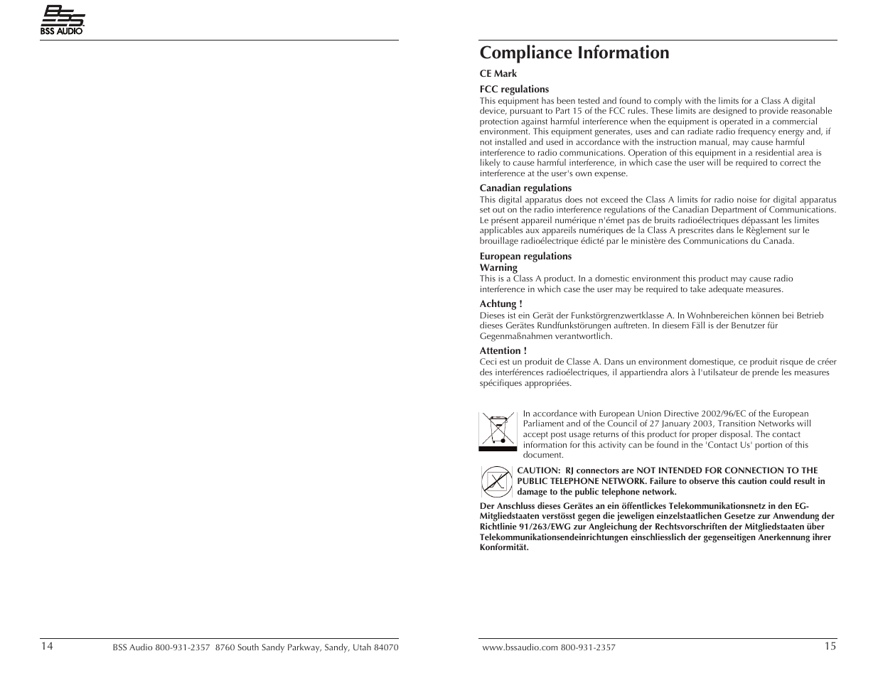 Compliance information | BSS Audio MC-1 User Manual | Page 8 / 9