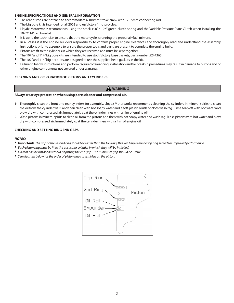 S&S Cycle Lloydz Motorworkz 107 and 114 Big Bore Kit for Victory Motorcycles User Manual | Page 2 / 9